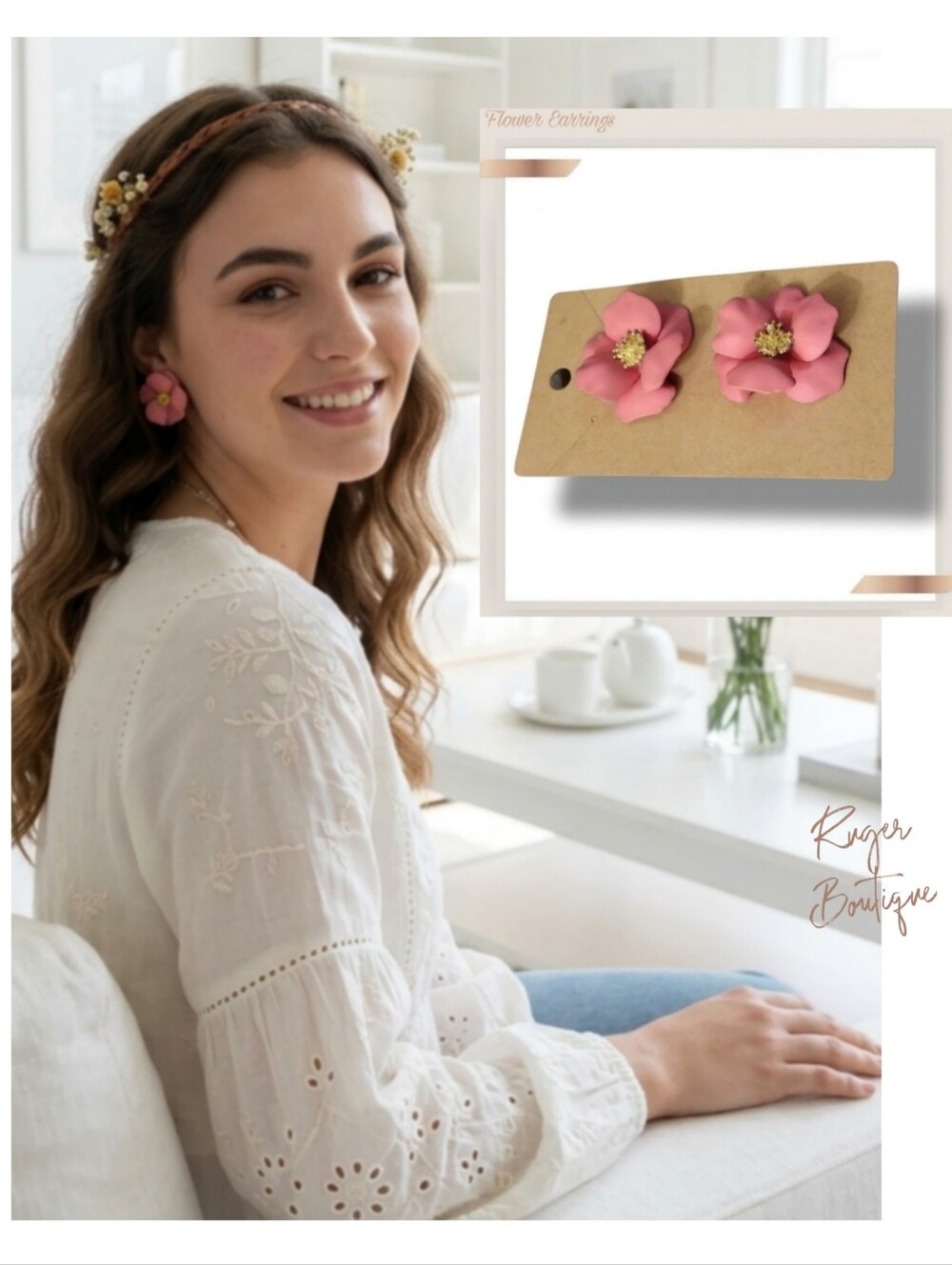 🌿Gorgeous Women's Flower Earrings Coral Color- Just Beautiful!🌺
